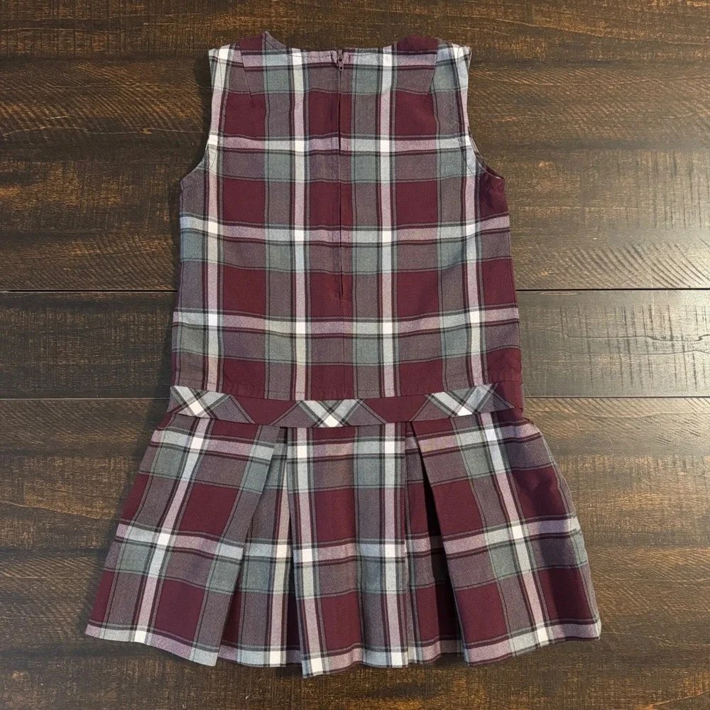 True Grits Plaid Pleated School Uniform Jumper Burgundy Grey Size 6 Classic Prep